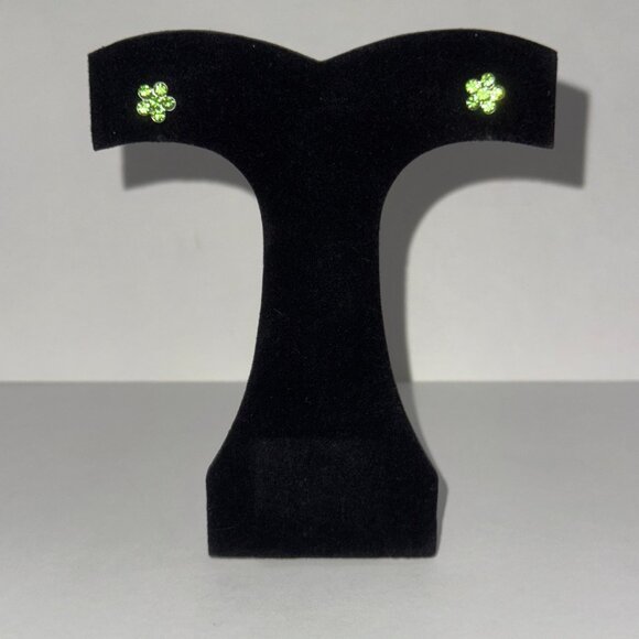 7mm Green Flower Cz And Sterling Post Earrings - Picture 2 of 12